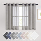NICETOWN Charcoal Grey Solid Linen Sheer Curtains, Ring Top Thick Flax Light by NICETOWN