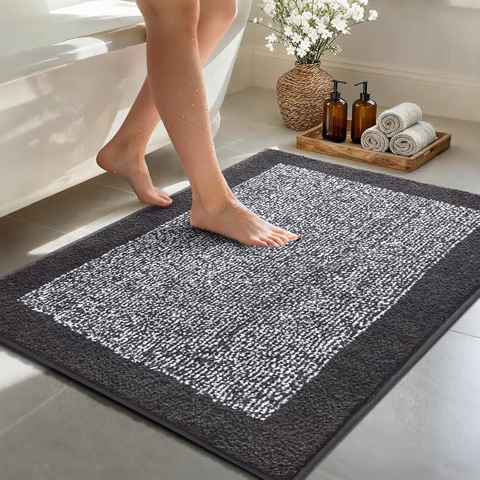 48x32 Large Bathroom Rugs Washable Non Slip, Dark Grey Bath Mat by Unknown