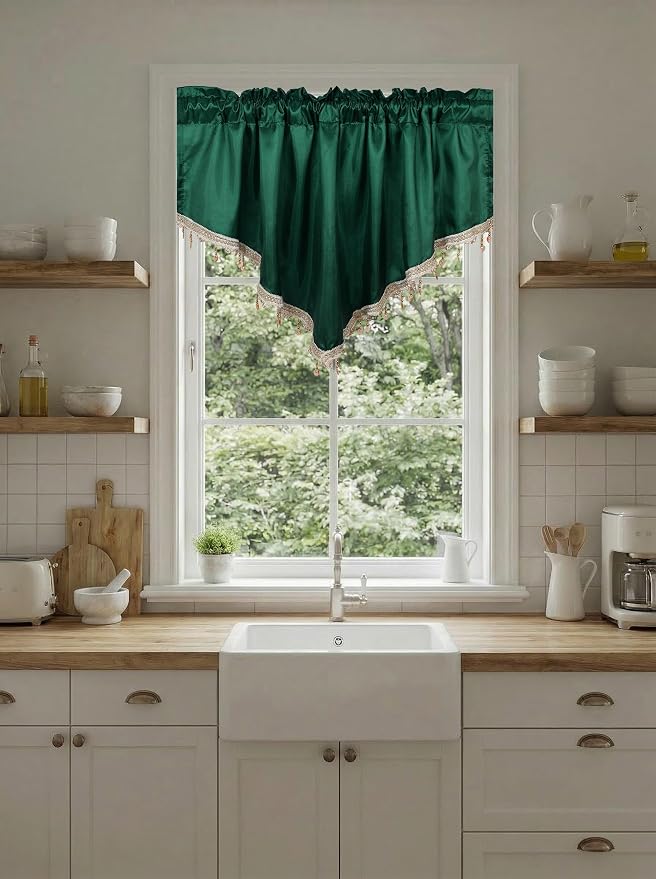 Molaxhome Swag Curtain 51 inch Length Rod Pocket Scalloped Curtain Valance - Image 8