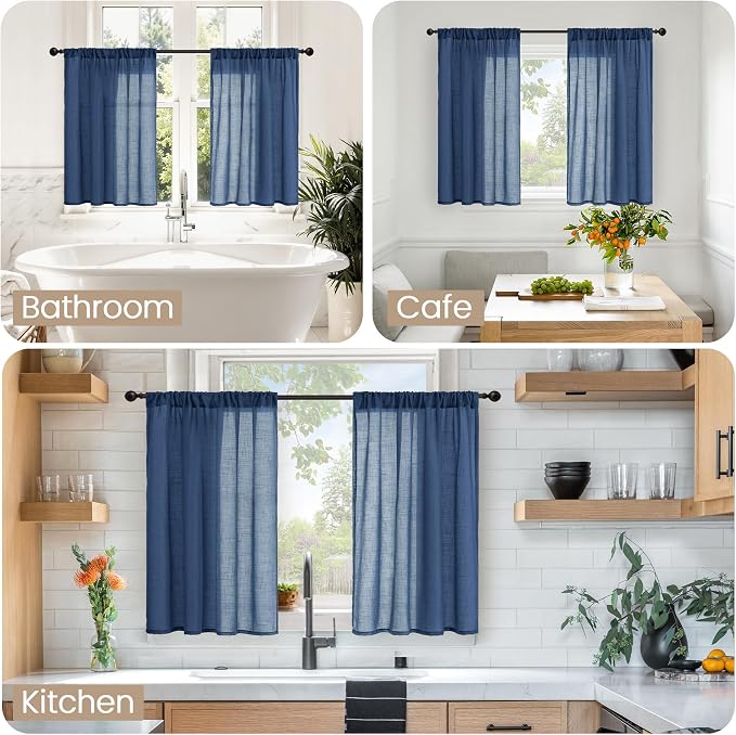 BGment Short Navy Blue Semi Sheer Curtains 40 Inch Length - Image 2
