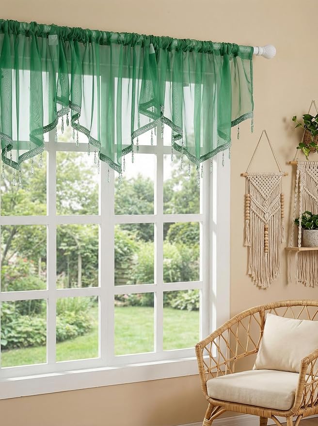 Molaxhome Swag Curtain 51 inch Length Rod Pocket Scalloped Curtain Valance - Image 2