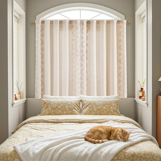 jinchan Belrose Linen Floral Cafe Curtains 54 Inch Length Embroidered Farmhouse - Image 4