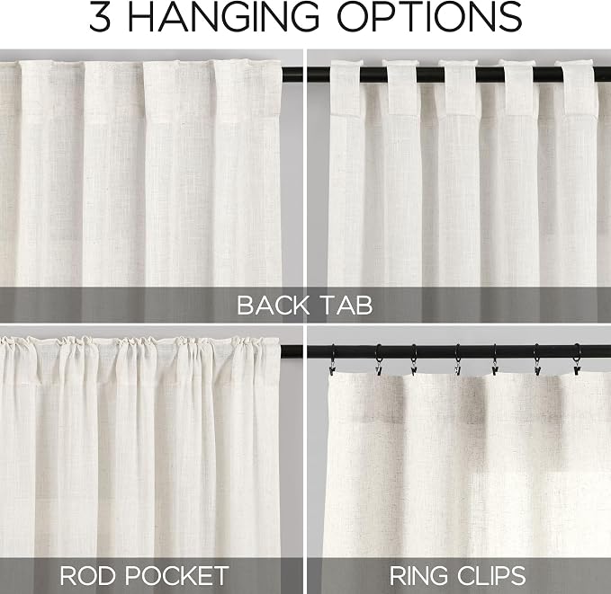 Nanspring Extra Long Beige White Curtains 105 Inch Long 2 Panels - Image 2