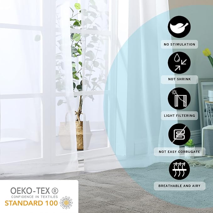 OVZME White Sheer Window Curtains 144 inch Extra Long 2PCS, Airy Scarf Drapes - Image 6
