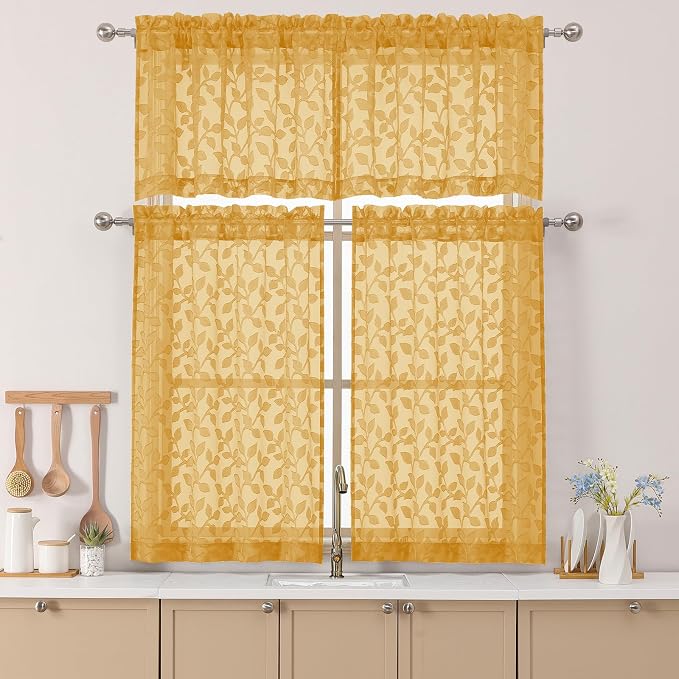 Chyhomenyc Gold Sheer Valances for Windows 18 Inch Length 2 Pcs, Light - Image 2