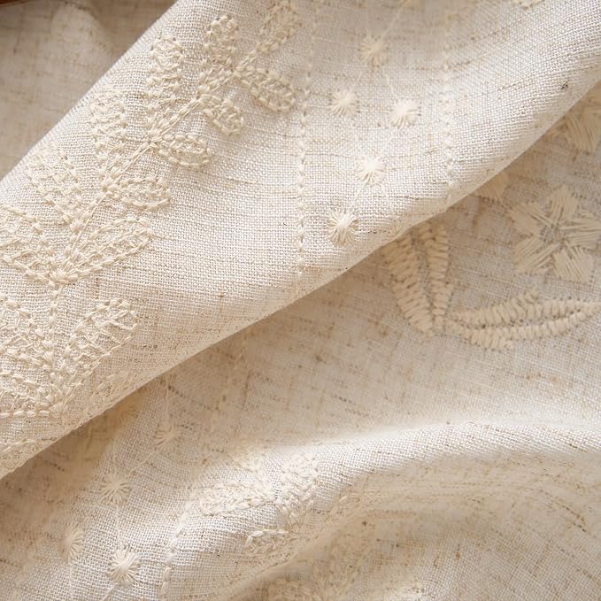 jinchan Belrose Linen Curtains for Bedroom Floral Curtains 63 Inch Length Linen - Image 3