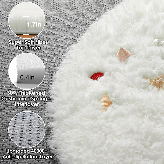 ONASAR Cream White Round Rugs 8ft - Image 2