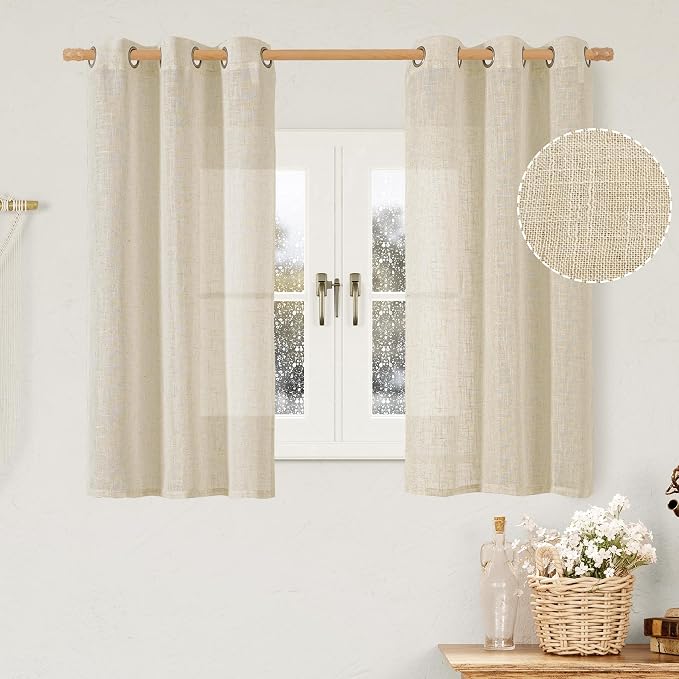 LAMIT Natural Linen Semi Sheer Curtains 48 Inch by LAMIT