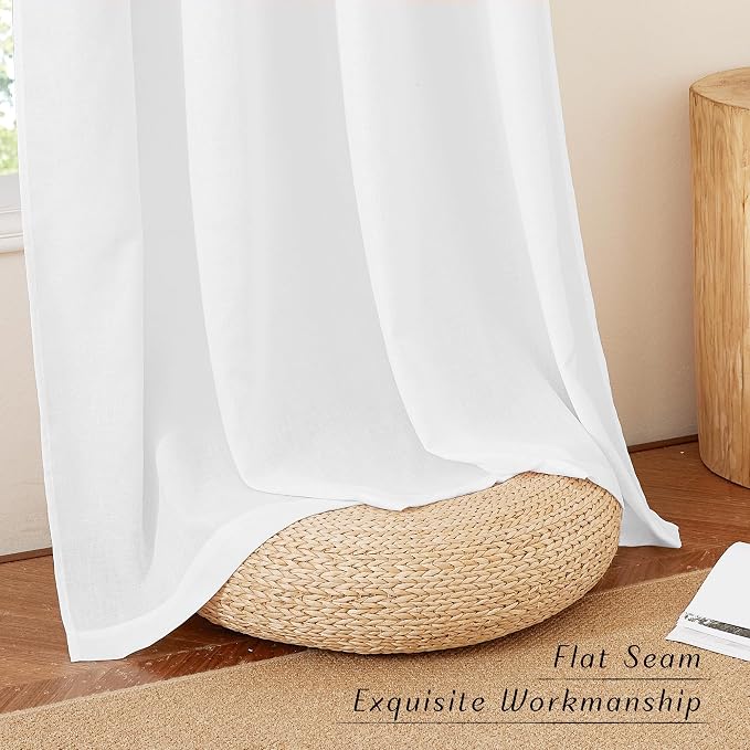 NICETOWN White Linen Curtains 72 inches Long, Grommet Privacy Window Treatments - Image 7