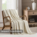 BOURINA Beige Throw Blanket 50x60 Inches Throw Textured Solid Soft Ripple - Image 2
