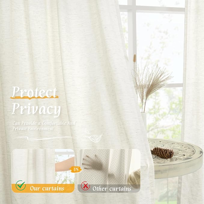 LAMIT Cream Linen Curtains for Living Room, 84 Inches Long 2 Panels Natural - Image 5