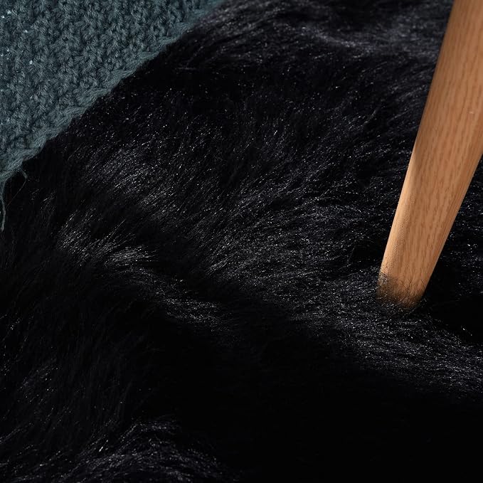ORINOVA Black Round Rugs 6ft Fluffy Washable Faux Sheepskin Shaggy Fur Rugs - Image 7