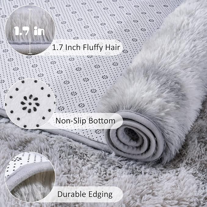 Chicrug Cute Fluffy Area Rug for Girls Bedroom, 2x6 Feet Fluffy Kids Rug for - Image 7