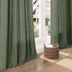 Nanspring Olive Green Linen Sheer Curtains - Image 8