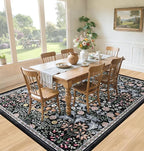 Area Rugs 9x12 Living Room: Floral Washable Rug Vintage Large Soft Boho - Image 4