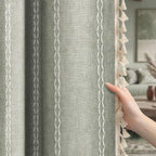 Boho Blackout Curtains 63 Inches Long Sage Green Linen Blend 2 Panels - Image 2