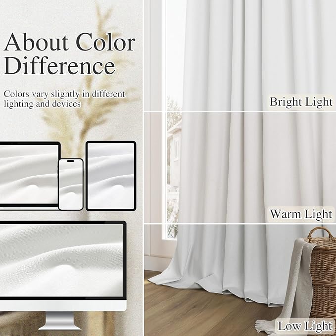 Guken White 100% Blackout Linen Curtains 52 Inch Wide by 60 Inch - Image 7