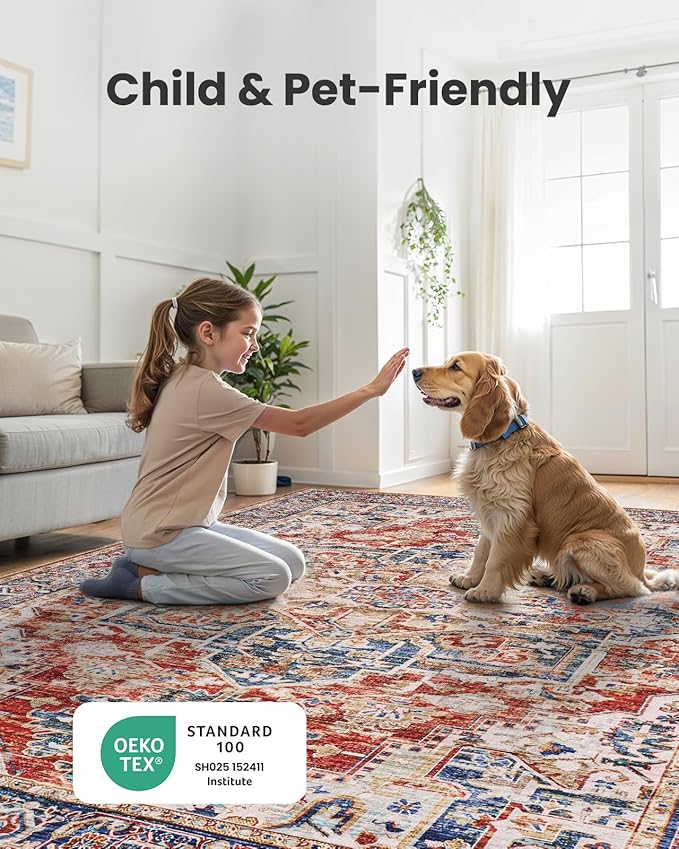 AMADA HOMEFURNISHING 8x10 Washable Area Rug, Low-Profile Large Area Rug - Image 4