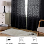 Lecloud Leia Clip Textured Leaf Black Sheer Curtains 63 Inch Length 2 Panels - Image 9