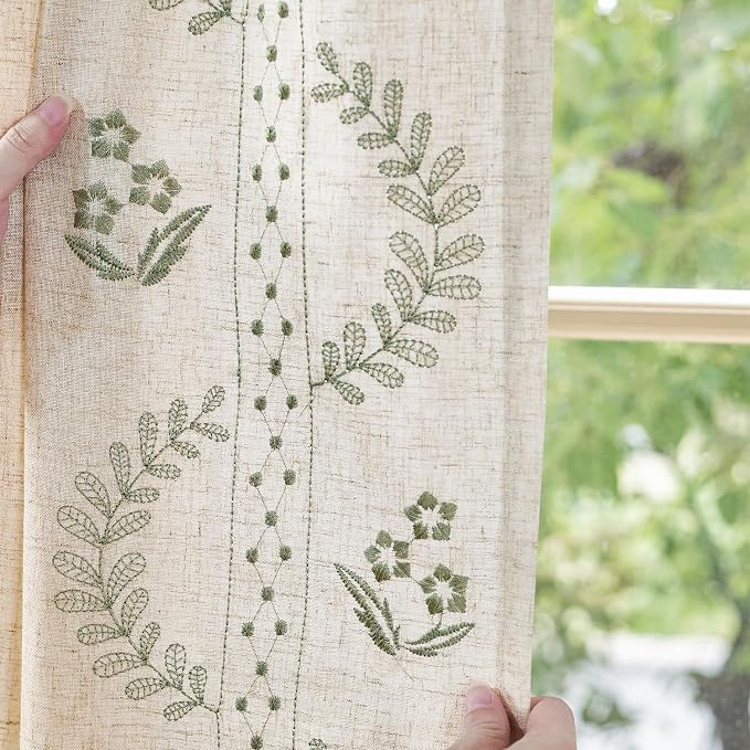 jinchan Belrose Linen Curtains for Bedroom Floral Curtains 84 Inch Length Linen - Image 4