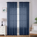 Lecloud Leia Navy Blue Sheer Curtains 96 Inches Long 2 Panels, Airy Leaf by Lecloud