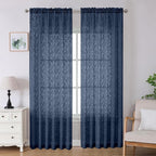 Lecloud Leia Navy Blue Sheer Curtains 96 Inches Long 2 Panels, Airy Leaf by Lecloud