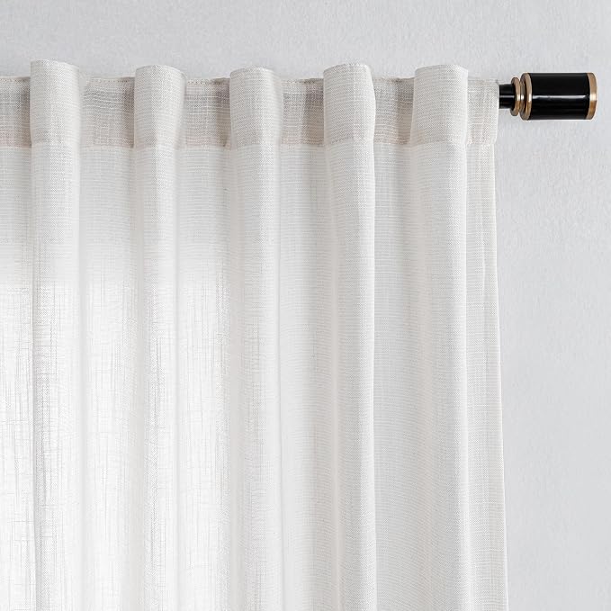 MYSKY HOME Natural Linen White Curtains 84 Inches Long, Semi Sheer Soft Cotton - Image 7