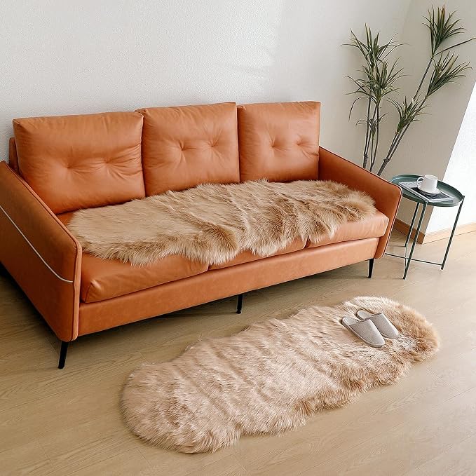 linmopm Faux Fur Rug Sheepskin Shag Fluffy Fuzzy Beige 2x6 ft Runner Rugs - Image 9