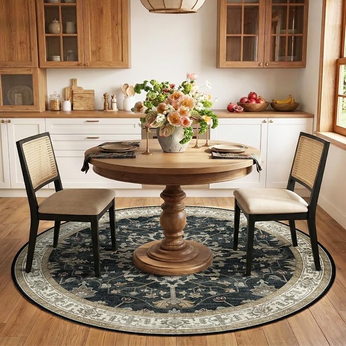 RELEANY Area Rugs Round 6ft Washable Non-Slip, Floral Vintage Distress Print - Image 3