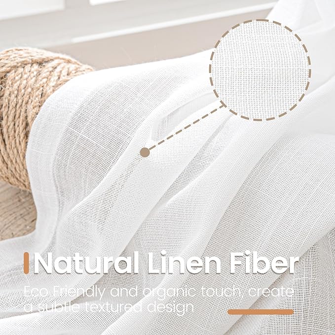 BGment 40 Inches Long White Linen Curtains - Image 3
