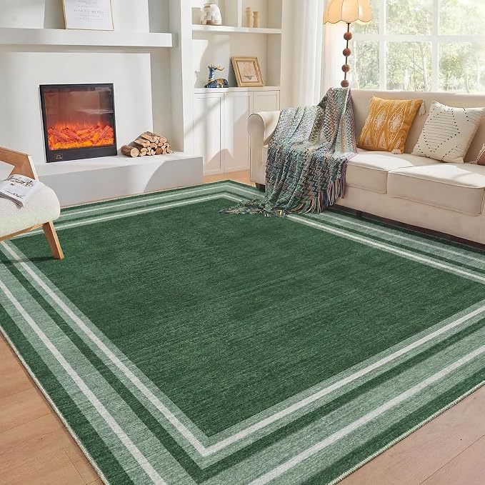 OPPODREAM Border Soft Area Rugs 6x9, Washable Green Rug by OPPODREAM