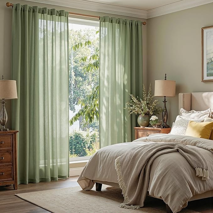 MYSKY HOME Sage Green Curtains for Beroom Liivng Room 84 Inch Length 2 Panels - Image 2