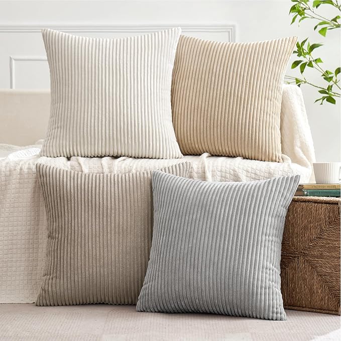 MIULEE Boho Farmhouse Throw Pillow Covers 18x18 Inch Set of 4 Neutral Tan - Image 2