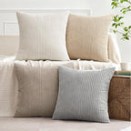 MIULEE Boho Farmhouse Throw Pillow Covers 18x18 Inch Set of 4 Neutral Tan - Image 2