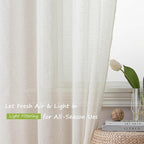 Simplebrand Natural Linen Textured Sheer Curtains 63 Inch Length 2 Panels - Image 2