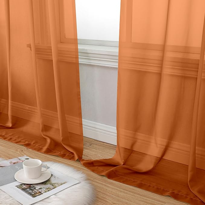 Aiyufeng Orange Sheer Curtains 63 Inch Length 2 Panels Set, Light Filtering - Image 7