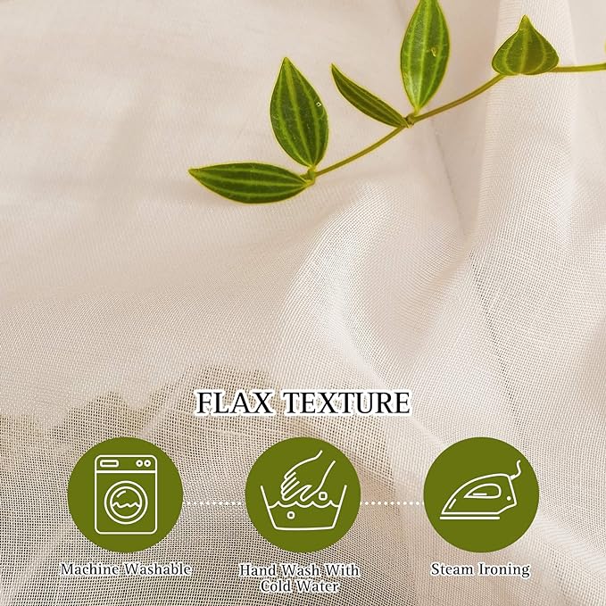 NICETOWN Beige Linen Curtains 63 inch Length 2 Panels, Grommet Flax Semi Sheer - Image 4