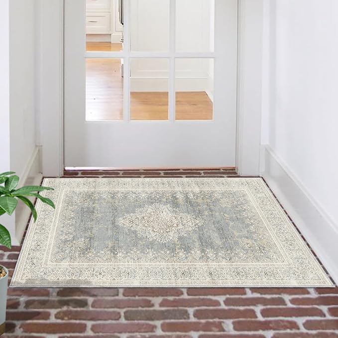 2x3 Entryway Rug Non-Slip Washable Thin Indoor Vintage Rug Low-Pile Floor Carpet by PhonzenuoCarpet