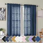 Simplebrand Navy Blue Semi Sheer Curtains 45 Inch Length 2 Panels, Geometric by Simplebrand