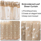 AmHoo 2 Panels Embroidered Leaf Pattern Semi Sheer Curtains Foliage Floral - Image 4