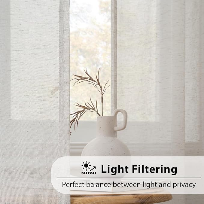 FMFUNCTEX Linen Sheer Curtains for Bedroom, Rod Pocket 2 Panels Set - Image 2