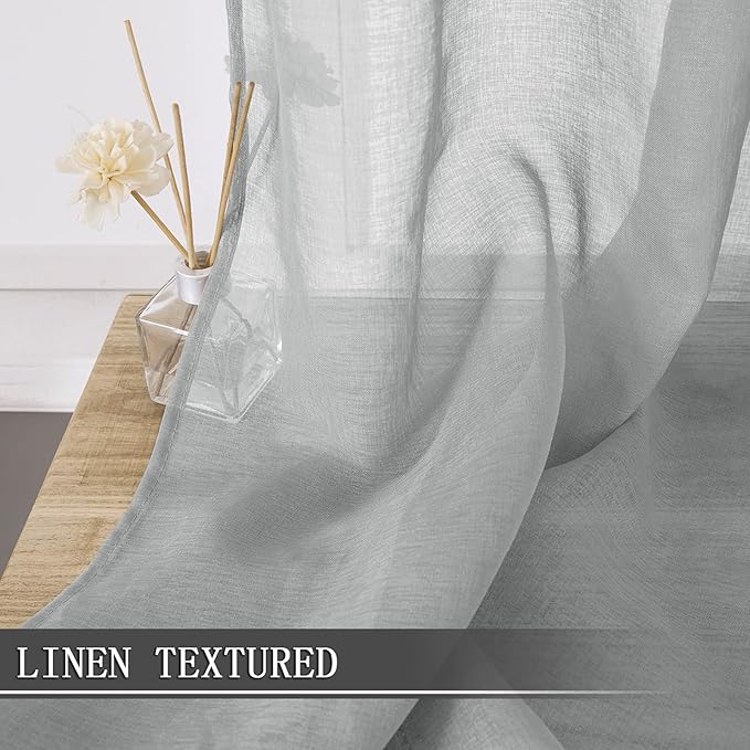 Tollpiz Sheer Tier Curtains Kitchen Linen Textured Half Curtain Sheers Light - Image 2