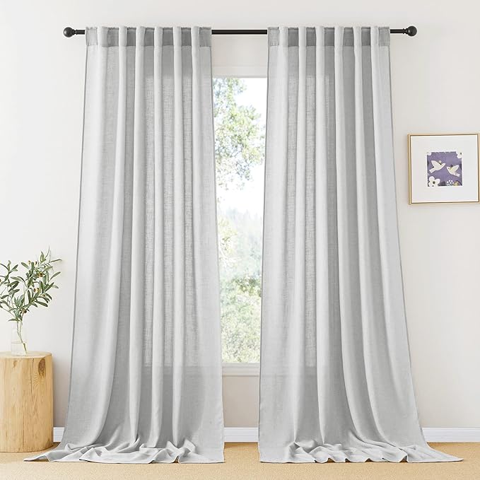 RYB HOME Semi Sheer Curtains 102 inches Long, Light Filtering Privacy Natural by RYBHOME