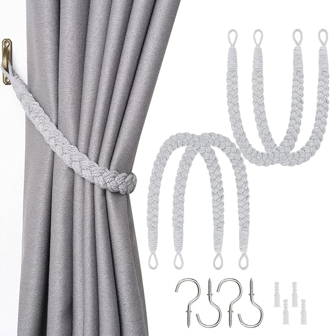 NICEEC 4 Pack Natural Cotton Rope Curtain Tiebacks Elegant Boho Style by NICEEC