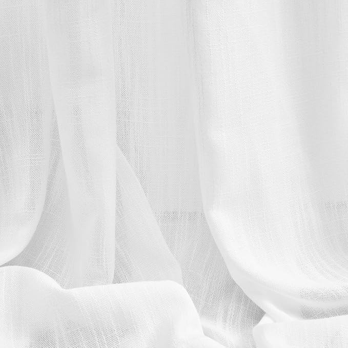 MYSKY HOME White Linen Sheer Curtains 63 inch length Light Filtering Semi Sheer - Image 8