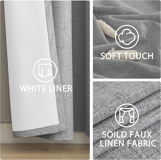 Yakamok Dove Grey Linen Curtains 100% Blackout 63 Inches Long, Room Darkening - Image 6