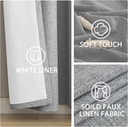 Yakamok Dove Grey Linen Curtains 100% Blackout 90 Inches Long, Room Darkening - Image 6