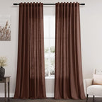 Nanspring Rustic Brown Linen Curtains Semi Sheer 96 Inches Long 2 Panels Set by Nanspring