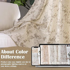 Lazzzy Taupe Floral Linen Curtains 84 Inch Farmhouse Back Tab Drapes - Image 9