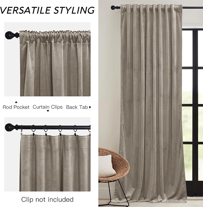 RYB HOME Taupe Velvet Curtains 84 inches Length - Image 3